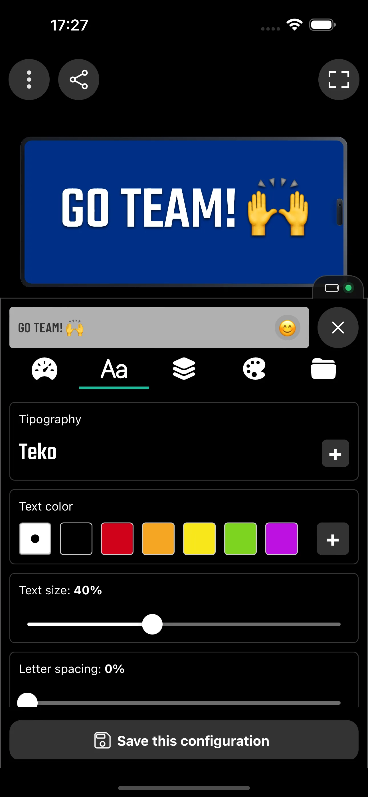 LED Scroll Display app editor with message text and customization controls