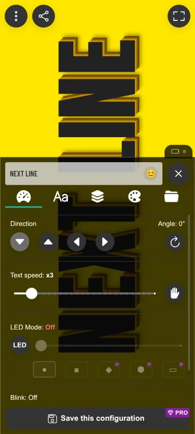 LED Scroll Display editor showing the main controls that matter when choosing an LED scroller app