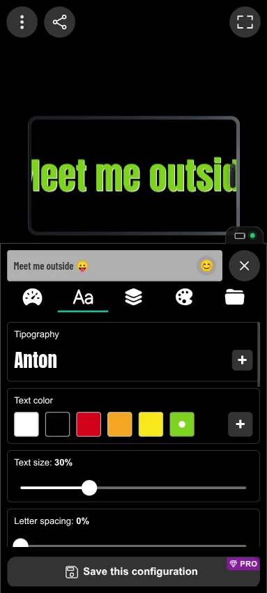 LED Scroll Display editor screen configured to turn a phone into a scrolling LED display