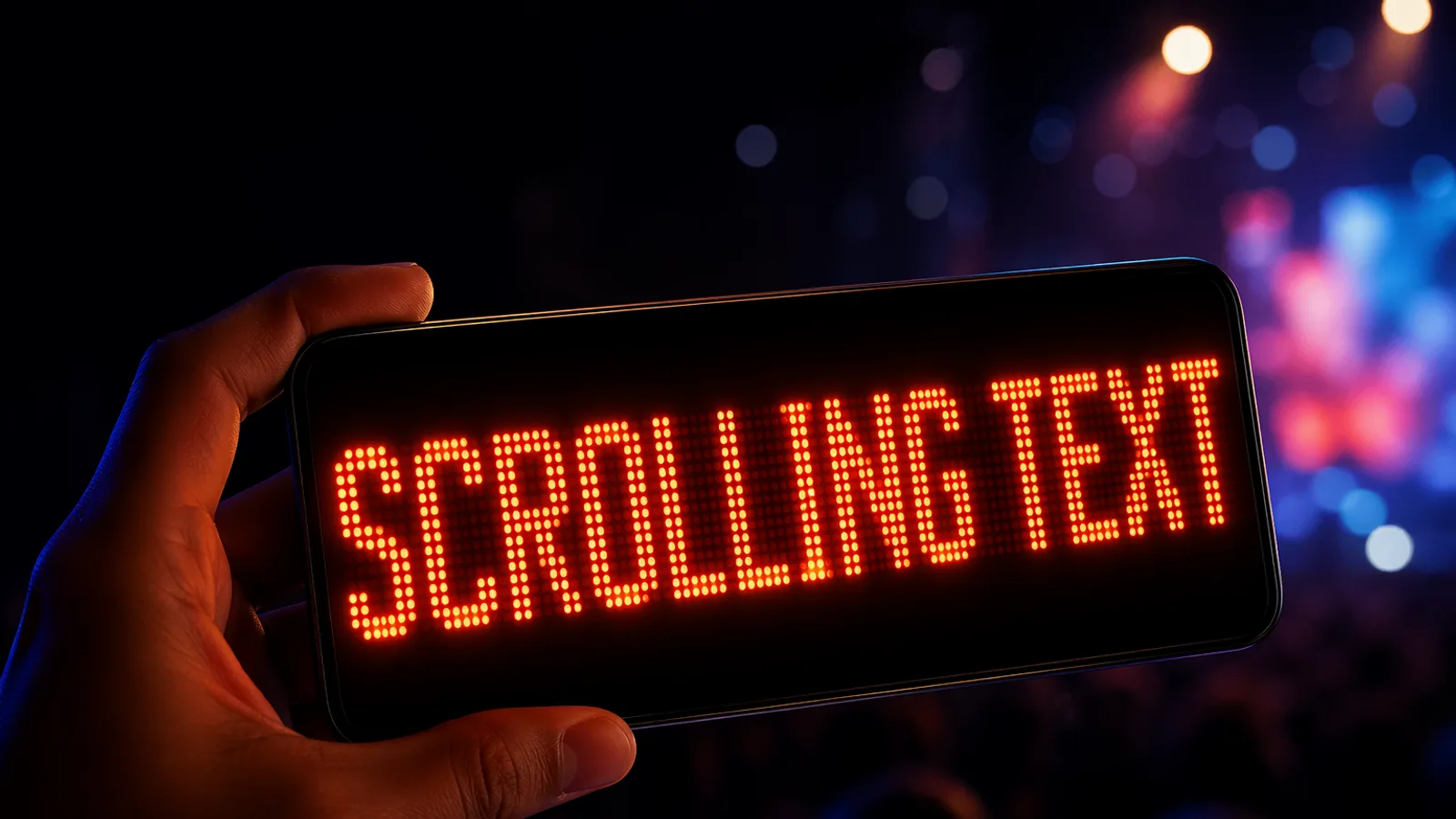 Smartphone displaying a bright scrolling LED message on screen